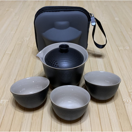 Дорожный набор чайной посуды черный на 3 персоны